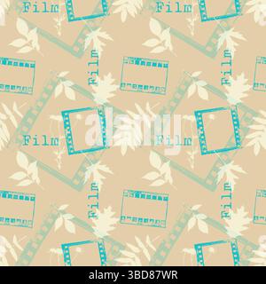 Motif grunge vintage d'automne avec des impressions de feuilles tombantes et des cadres de film. Humeur rêveuse d'automne pour regarder des films et des séries télé. Illustration vectorielle Illustration de Vecteur