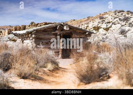 Chalet historique Wolfe Ranch dans le parc national d'Arches, Utah des Banque D'Images