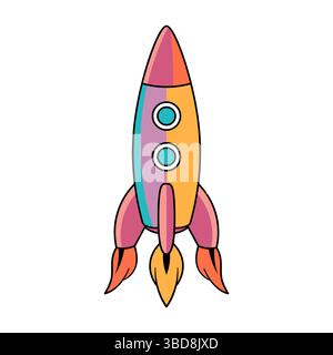 Fusée de dessin animé colorée. Il s'agit d'une illustration vectorielle simple et dynamique d'un vaisseau fusée de style dessin animé. Illustration de Vecteur