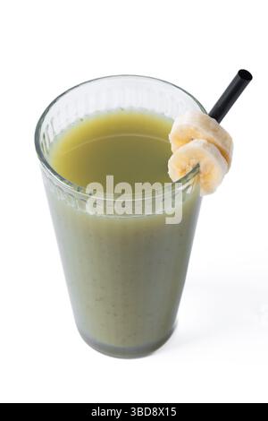 Smoothie vert aux épinards, banane, pomme et citron Banque D'Images
