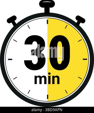 icône de chronomètre affichant 30 minutes avec cadran mi-jaune et mi-blanc utilisé pour le suivi du temps ou le compte à rebours Illustration de Vecteur