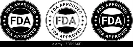 icônes de conception de timbres ronds noir et blanc approuvés par la fda pour une utilisation de produit ou de certification médicale Illustration de Vecteur