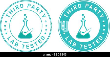 badge tiers testé en laboratoire avec icône de bécher et coche bleue indiquant la vérification du produit Illustration de Vecteur