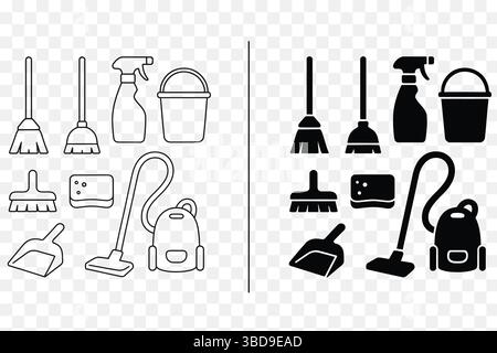 Jeu d'icônes d'équipement de nettoyage – Pack vectoriel d'outils ménagers minimalistes et de style Uni Illustration de Vecteur