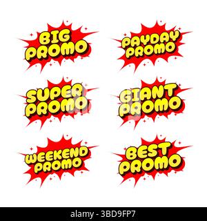 Ensemble de textes promotionnels colorés pour bannières, affiches et campagnes de vente Illustration de Vecteur
