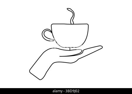 Dessin d'art à ligne unique continue de tasse de café avec la conception vectorielle de contour de café de petit déjeuner Illustration de Vecteur