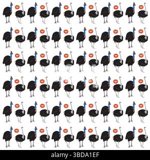 autruche, cassowary avec des fruits comme fond de motif Illustration de Vecteur