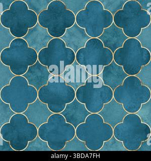 Motif sans couture de feuille de trèfle de style gothique aquarelle. Fond abstrait de luxe à l'aquarelle dessiné à la main avec des feuilles de trèfle de couleur vibrante de velours sarcelle, Banque D'Images