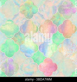 Motif sans couture de feuille de trèfle de style gothique aquarelle. Fond abstrait de luxe aquarelle dessiné à la main avec des feuilles de trèfle de couleur pastel et un con doré Banque D'Images