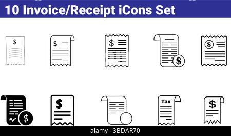 Jeu de 10 icônes facture/reçu - illustration vectorielle Illustration de Vecteur