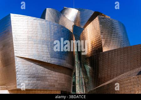 Détail de l'architecture du musée Guggenheim Bilbao. Musée d'art moderne et contemporain conçu par l'architecte Frank Gehry à Bilbao, au col basque Banque D'Images