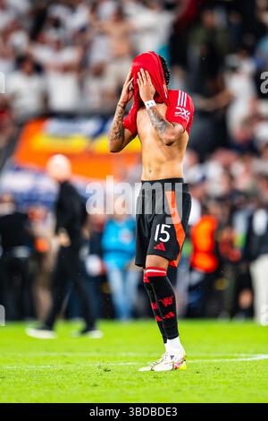 Bilbau, Bilbau, Espagne. 21 mai 2025. Leny Yoro de l'équipe Manchester United après avoir perdu la finale de l'Europa League entre Tottenham et Manchester United au San Mames Stadium, le 21 mai 2025 crédit : Nuno Reisinho/ZUMA Press Wire/ZUMA Wire/Alamy Live News Banque D'Images