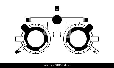 Illustration d'une monture d'essai ophtalmique. Il s'agit d'une monture de lunettes réglable conçue pour tenir divers verres d'essai pour tester la vision et trouver la prescription correcte. Il est utilisé par les ophtalmologistes et les optométristes pour évaluer les erreurs de réfraction d'un patient, comme la myopie (myopie) et l'astigmatisme. Banque D'Images