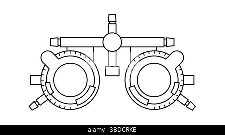 Illustration d'une monture d'essai ophtalmique. Il s'agit d'une monture de lunettes réglable conçue pour tenir divers verres d'essai pour tester la vision et trouver la prescription correcte. Il est utilisé par les ophtalmologistes et les optométristes pour évaluer les erreurs de réfraction d'un patient, comme la myopie (myopie) et l'astigmatisme. Banque D'Images