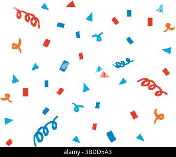 Illustration vectorielle dynamique avec des éléments de confettis rouges et bleus sur fond blanc. Les spirales et les formes géométriques créent une atmosphère festive Illustration de Vecteur