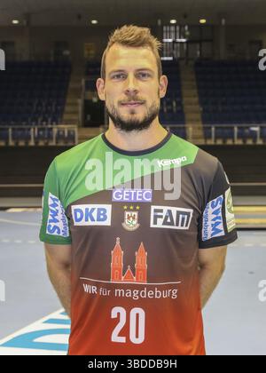 Joueur de handball danois Mads Christiansen SC Magdeburg HBL DKB Handball-Bundesliga saison 2018-19, joueur de handball danois Mads Christiansen SC Magdebur Banque D'Images