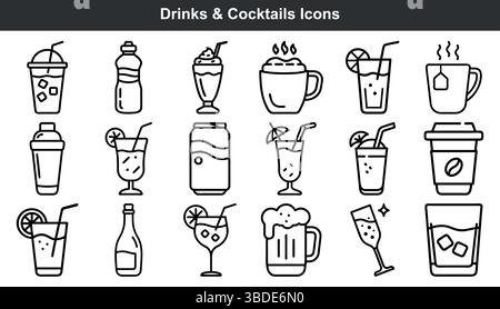 Boissons cocktails icônes de menu de boissons conception graphique Illustration de Vecteur