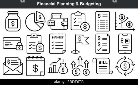 Icônes de budgétisation de planification financière gestion de l'argent Illustration de Vecteur