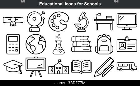 Icônes éducatives de retour à l'école définies pour les étudiants Illustration de Vecteur