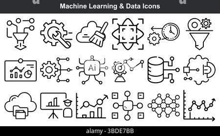 Icônes de données d'apprentissage automatique technologie ai analyse des Big Data Illustration de Vecteur