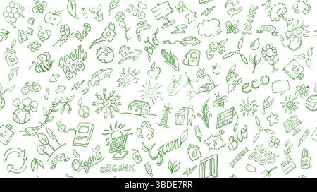 Objets et éléments horizontaux liés à l'écologie et à l'environnement. Collection d'illustrations Doodle vectorielles dessinées à la main Illustration de Vecteur