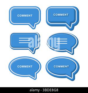 Bouton bleu commentaire notifications de médias sociaux. Icône du bouton commentaire sur fond blanc. Illustration de Vecteur
