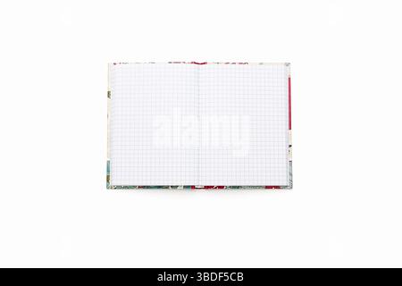 Livre blanc carré ouvert, isolé sur blanc Banque D'Images