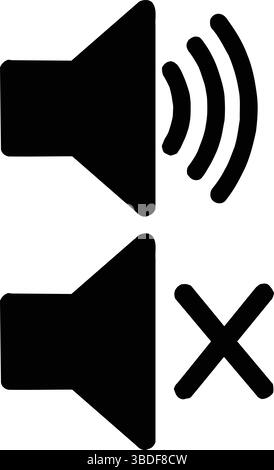 Silhouette de deux icônes de haut-parleur : l'une avec des ondes sonores indiquant que le son est activé et l'autre avec un « X » indiquant un son coupé Illustration de Vecteur