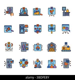 Icônes de ligne de couleur de détail définies pour les projets numériques et d'impression. Icônes nettes minimales pour les applications et les sites Web. Icônes simples modernes pour UI UX et branding Illustration de Vecteur