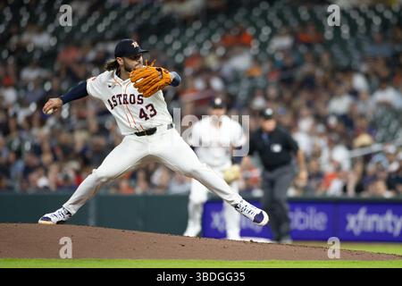 22 mai 2025 : lance McCullers Jr. (43 ans) lance un pitch pendant le match MLB entre les Mariners de Seattle et les Astros de Houston à Houston, Texas. Jonathan Huff/CSM Banque D'Images