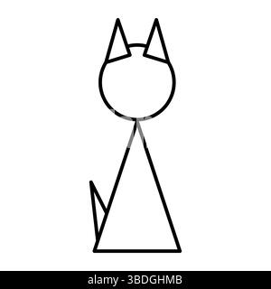Vecteur géométrique simple de contour de chat. Il s'agit d'une illustration vectorielle minimaliste en noir et blanc d'un chat fait avec des formes géométriques. Illustration de Vecteur