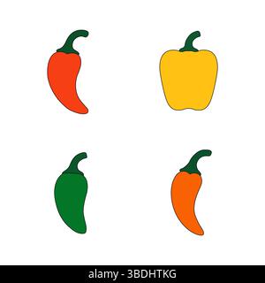 Ensemble de vecteur de piments forts. poivrons, jalapeno, habanero, cayenne. Ensemble de vecteur de fruits. Illustration vectorielle. Illustration de Vecteur