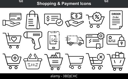 Shopping en ligne icônes de paiement panier carte de crédit Illustration de Vecteur