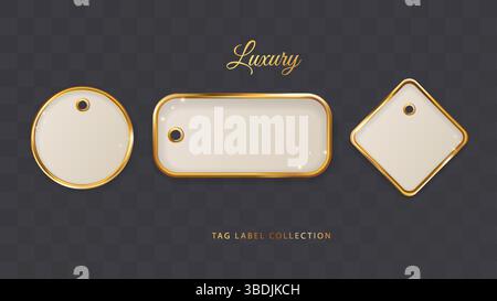 Gold Tag cadeau vente Prix de luxe 3d Set Frame Label Border Vintage Noël Vector badge Golden Collection Illustration de Vecteur