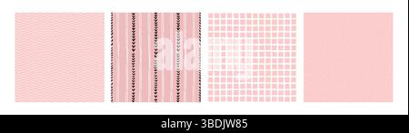 Grille rose sans couture avec lignes rustiques texturées ondulées à rayures Love Heart Dot Abstract Vector Background Set textile Print Collection Coquette Wrapping Paper Illustration de Vecteur