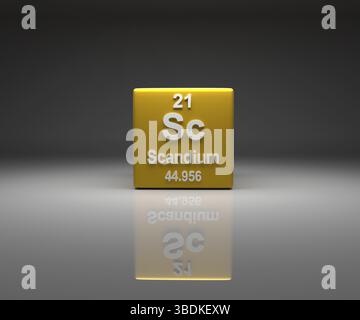 Cube avec table périodique numéro 21 de Scandium, rendu 3D Banque D'Images
