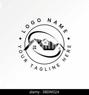 Conception de logo concept graphique créatif premium vecteur image stock haut de gamme vendre simple ligne maison de toit ellipse de développement de maison de toit swoosh à la rénovation protéger Illustration de Vecteur