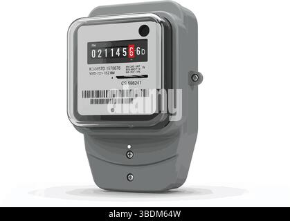 Compteur d'électricité avec affichage numérique et code à barres pour la surveillance de la consommation d'énergie Illustration de Vecteur