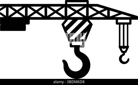 Silhouette d'une grue de construction avec crochet en noir et blanc Illustration de Vecteur