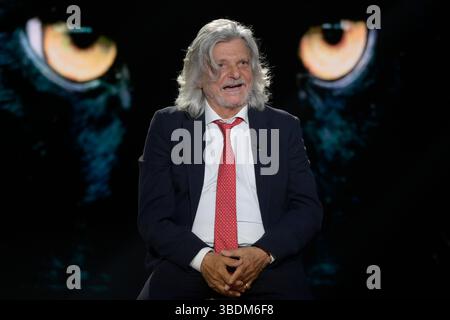 Rome, Italie. 08 mai 2025. Massimo Ferrero assiste au quatrième épisode de l'émission de télévision Rai 'Belve' 2025 aux studios Fabrizio Frizzi. Crédit : SOPA images Limited/Alamy Live News Banque D'Images