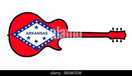 Silhouettes traditionnelles de forme de guitare isolées sur un fond blanc avec le drapeau de l'État de l'Arkansas Banque D'Images