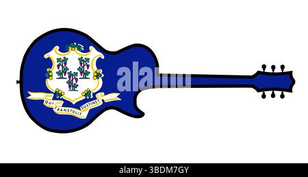 Silhouettes traditionnelles en forme de guitare isolées sur un fond blanc avec le drapeau de l'État du Connecticut Banque D'Images
