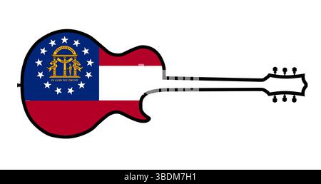 Silhouettes traditionnelles de forme de guitare isolées sur un fond blanc avec le drapeau de l'État de Géorgie Banque D'Images