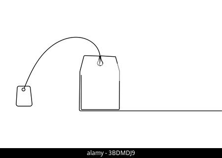 Le dessin continu d'une ligne de sachet de thé et le style minimaliste isolent l'icône vectorielle de contour Illustration de Vecteur