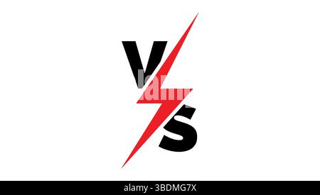 VS versus icône avec éclair rouge et lettres noires en gras sur fond blanc, utilisé pour la comparaison ou les concepts de bataille Illustration de Vecteur