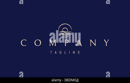 Logo doré vectoriel avec une image abstraite du soleil dans les vagues. Illustration de Vecteur