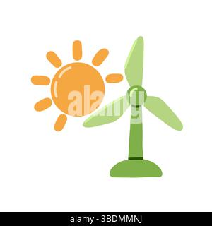 Explorer des sources d'énergie écologiques, axé sur l'exploitation efficace du soleil et de l'énergie éolienne Illustration de Vecteur