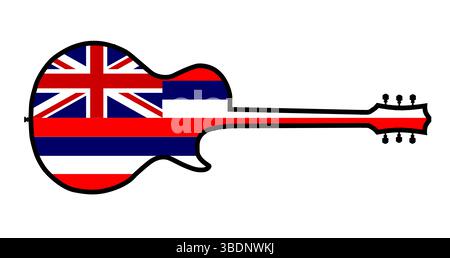 Silhouettes traditionnelles de forme de guitare isolées sur un fond blanc avec le drapeau de l'État d'Hawaï Banque D'Images