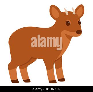 Pudu, petit cerf sud-américain. Dessin de dessin animé mignon, illustration vectorielle plate. Illustration de Vecteur