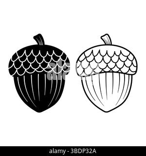 Illustration du contour de la glande. Le gland présente un capuchon texturé avec un design festonné ressemblant à des écailles de poisson et une noix lisse avec des rainures verticales. Illustration de Vecteur